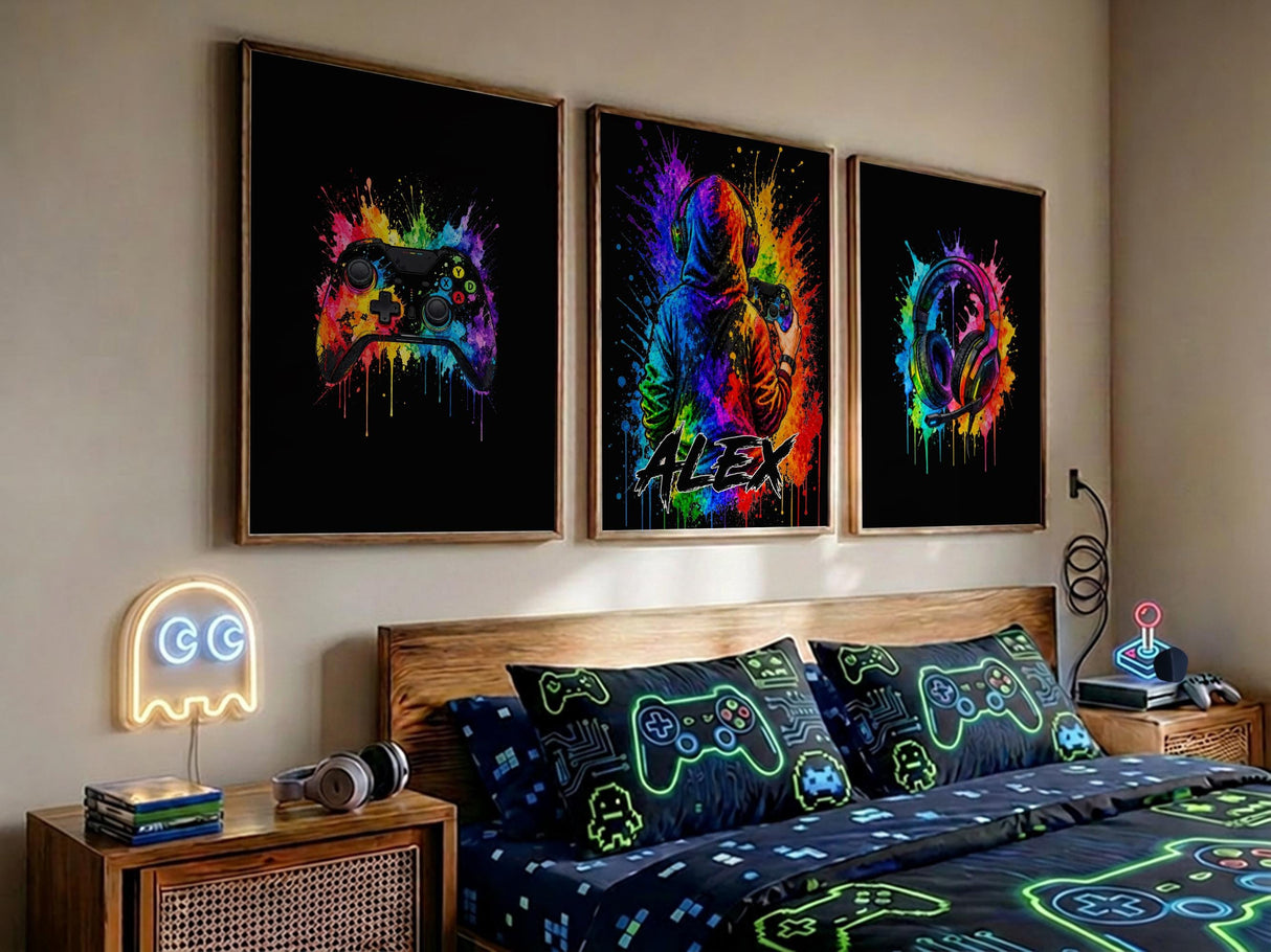 Gaming Wall Art with Custom Gamertag – Set of 3 Posters