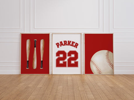 Set of 3 baseball nursery prints with personalized name