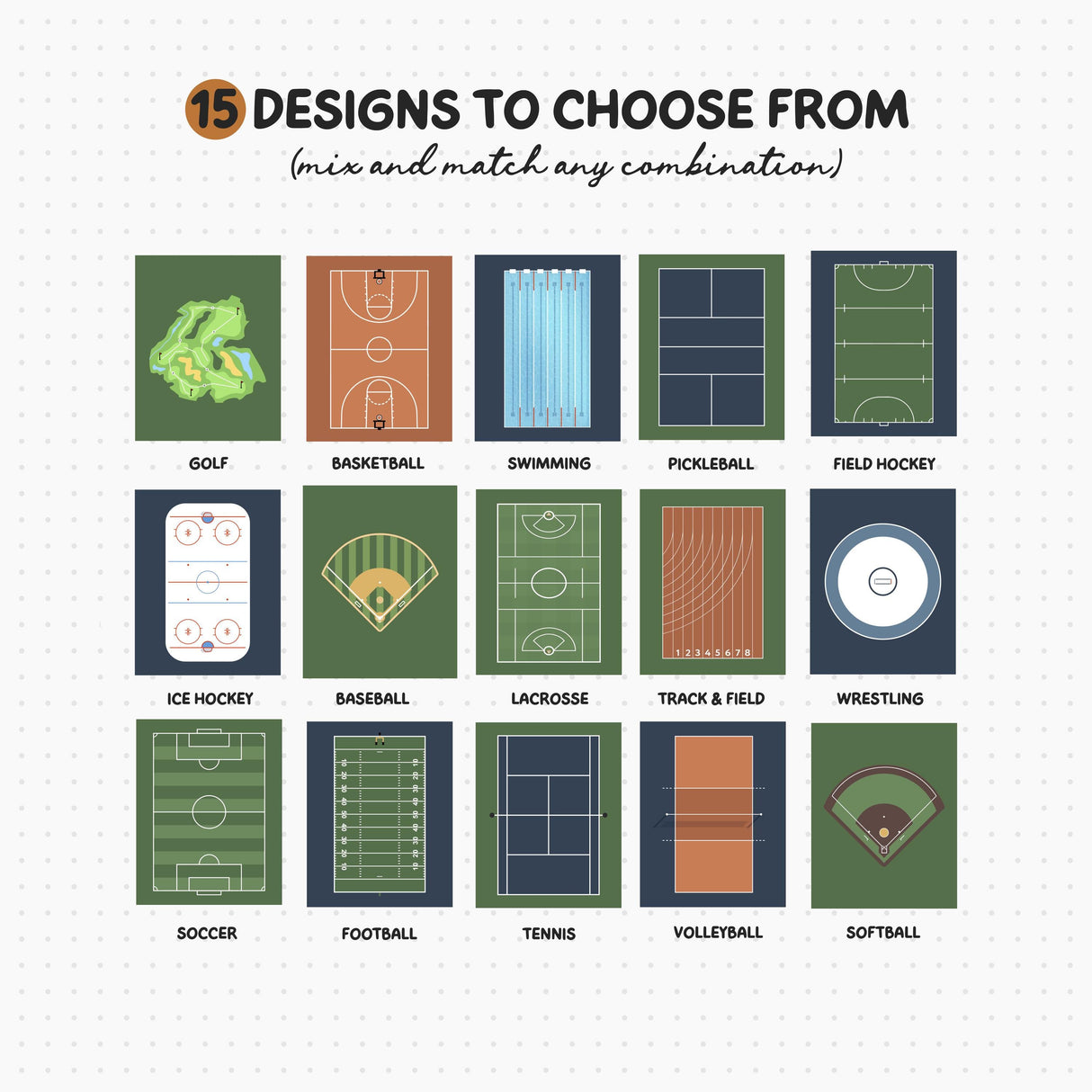 Football basketball and soccer field prints