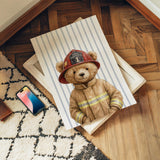 Personalized firefighter teddy bear nursery wall art set of 3