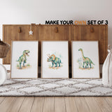 Personalized dinosaur wall art set of 3 for a kids room